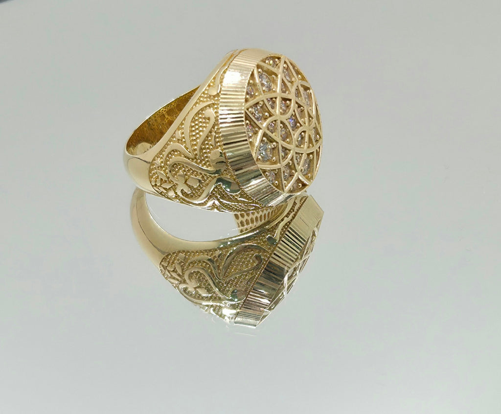 10KT ROUND ROSSETTA MEN'S RING Size 11 Weight 12.1GR