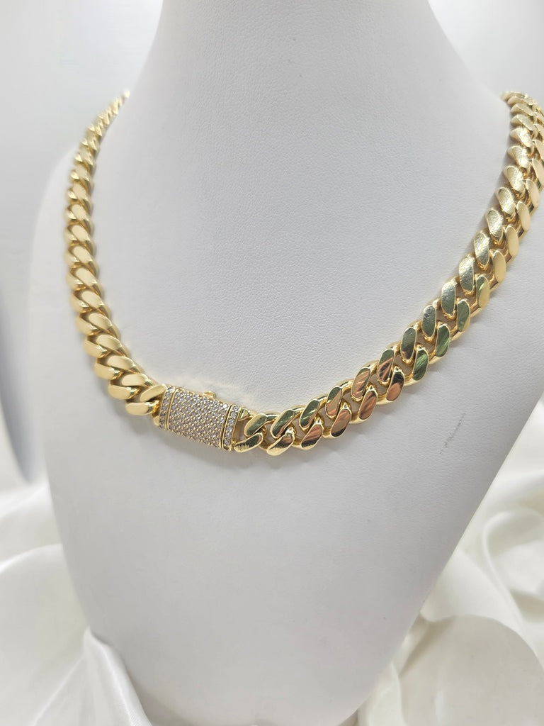 10KT SOLID MIAMI CUBAN CHAIN CZ LOCK Size 26INCH 10MM Weight 152.8GR