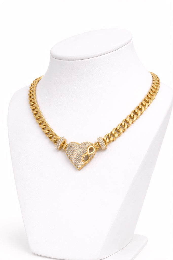 14KT MIAMI CUBAN STYLE HEART NECKLACE Size 18INCH  Weigth 20GR