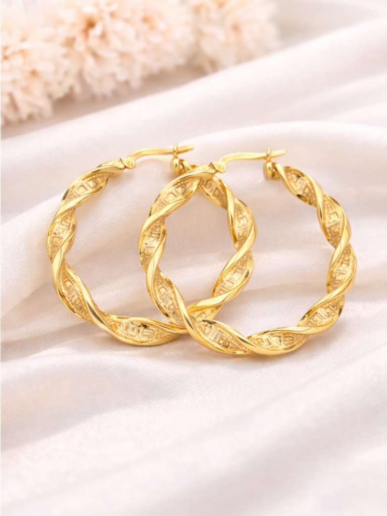 14KT MODERN CROOKED GREEK DESIGN HOOPS EARRINGS Size 3 5MM Weight 4.6GR
