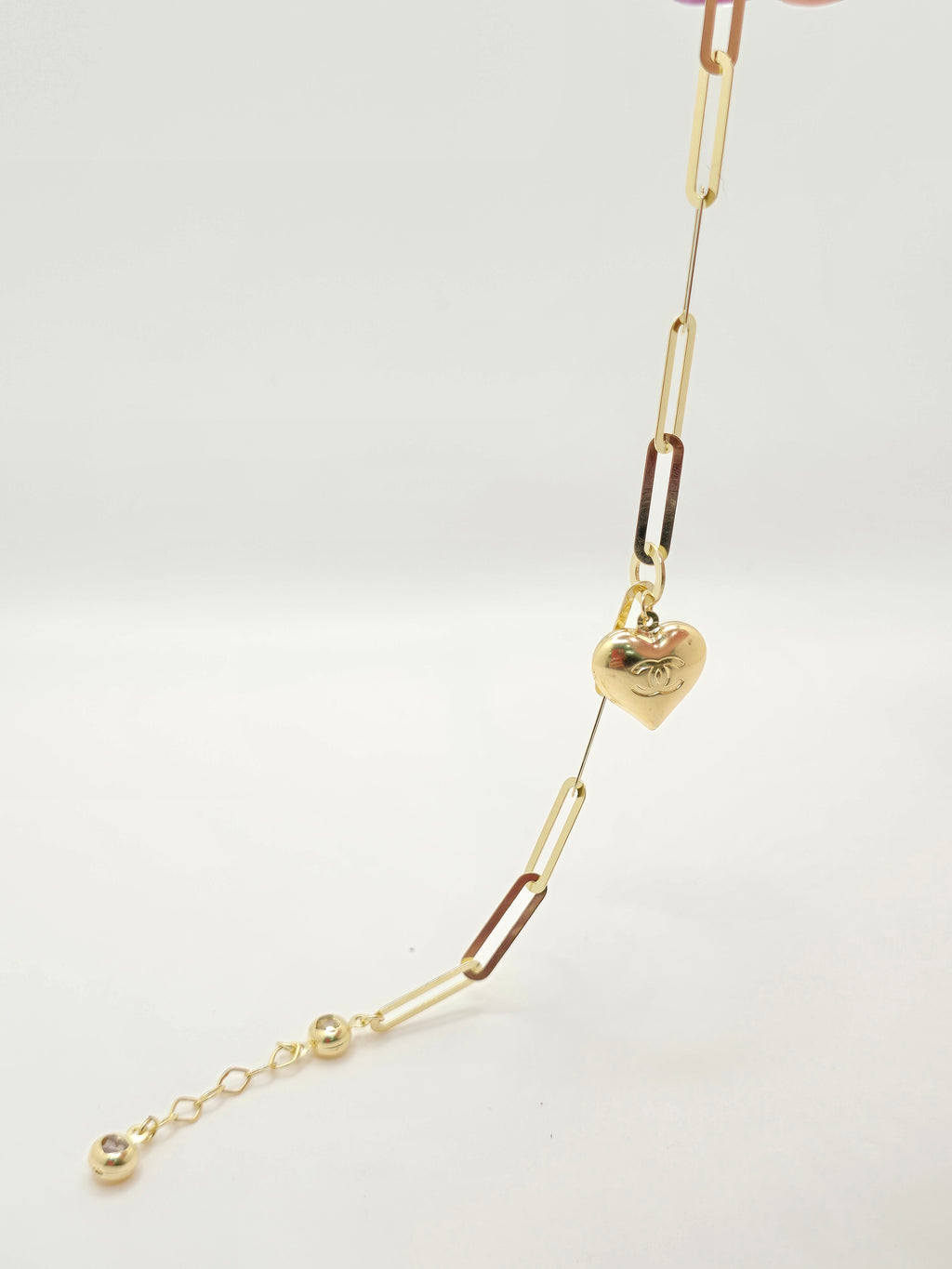 10KT HEART PENDANT PAPER CLIP BRACELET Size 7INCH 5MM Weight 4.5GR