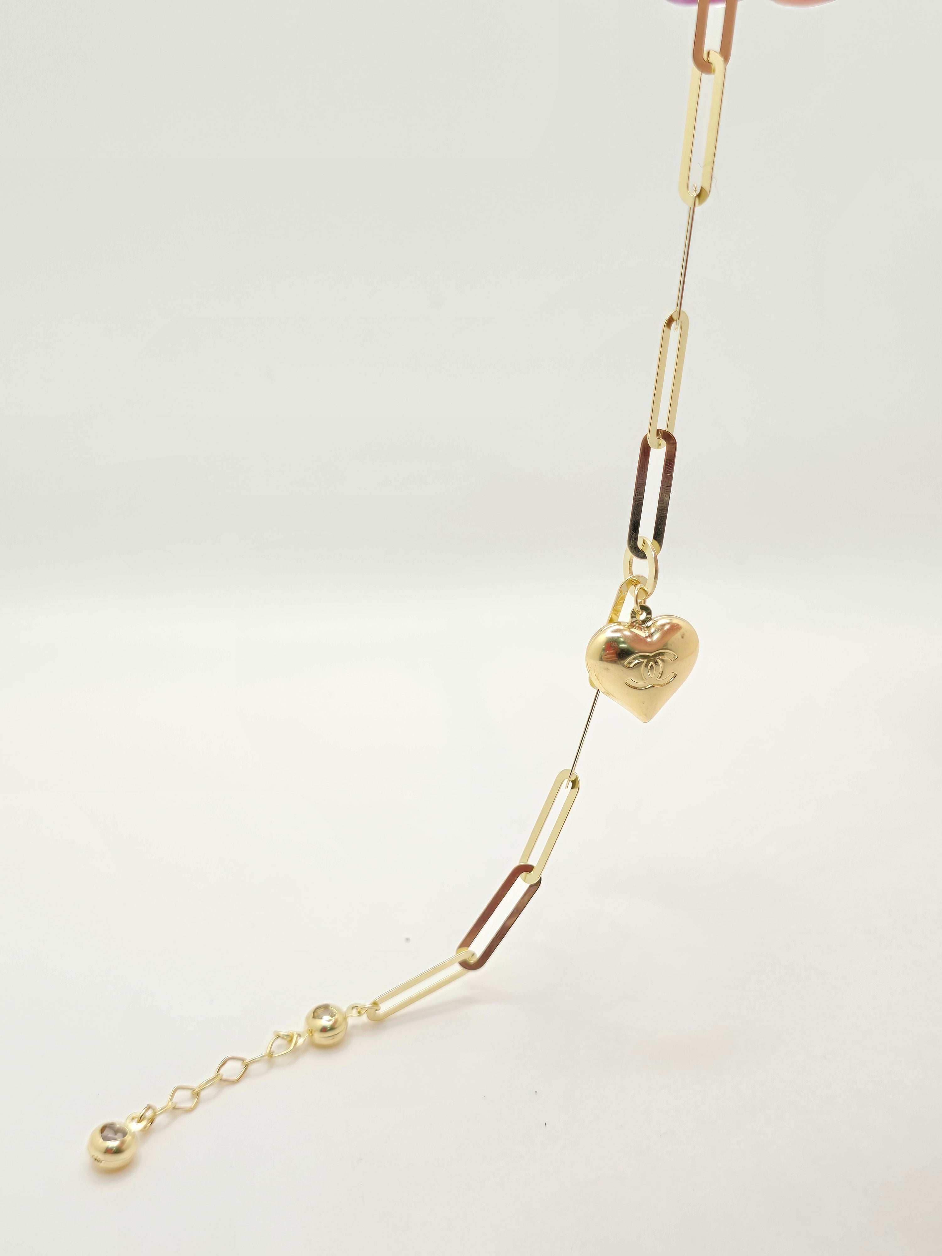 10KT HEART PENDANT PAPER CLIP BRACELET Size 7INCH 5MM Weight 4.5GR