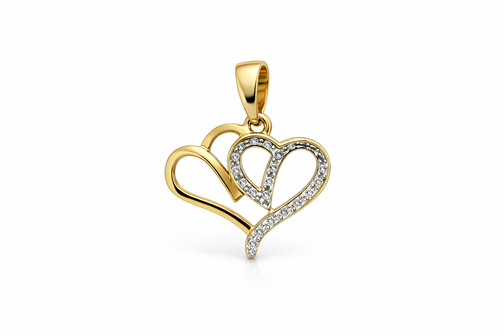 10KT DIAMOND TWO HEART SILHOUETTE PENDANT Weigth 1.2GR