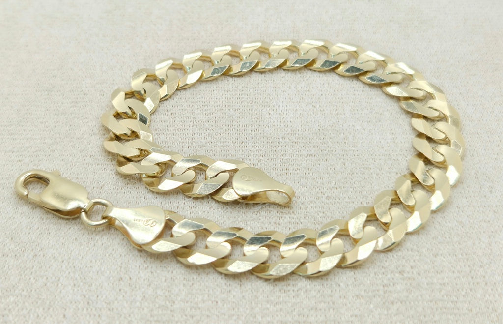 14KT SPECIAL OFFER  SOLID CUBAN CURB FLAT BRACELET CLOSE LINK Size 8INCH 8.5MM Weight 16.6GR