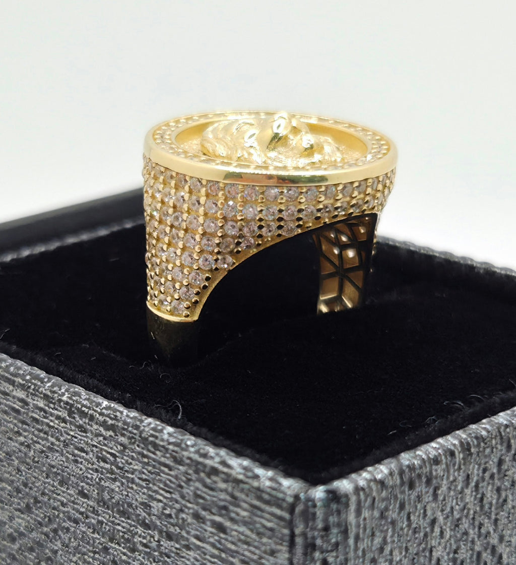 14KT CZ ROUND LION RING Size 10 & 11 Weight 9.9GR