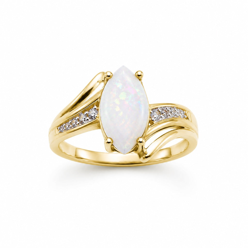 10KT MARQUISE OPAL & DIAMOND RING Size 7