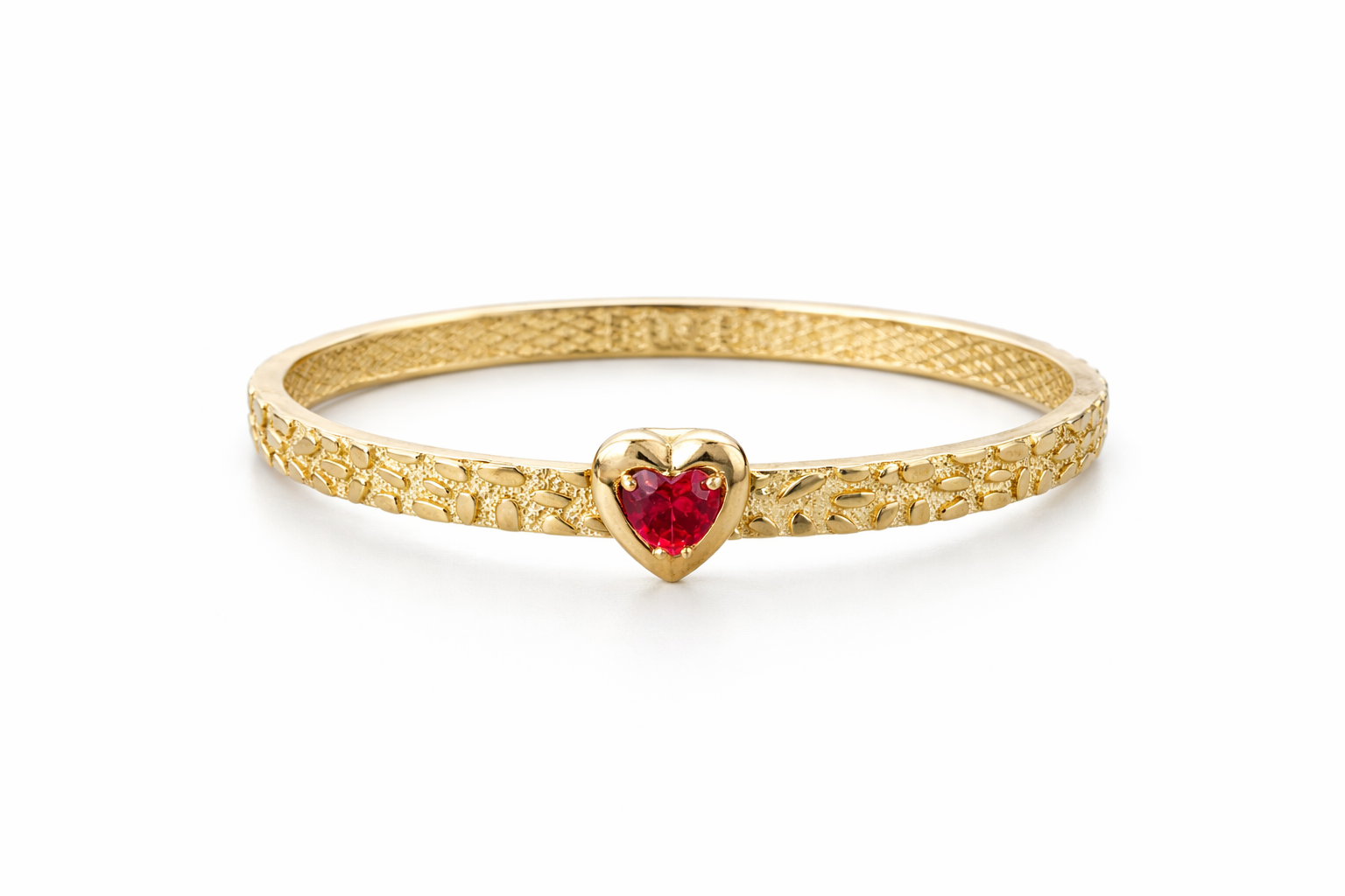 10KT EXOTIC NUGGETS DESIGN STONE HEART CENTER BANGLE Weigth 11.6GR