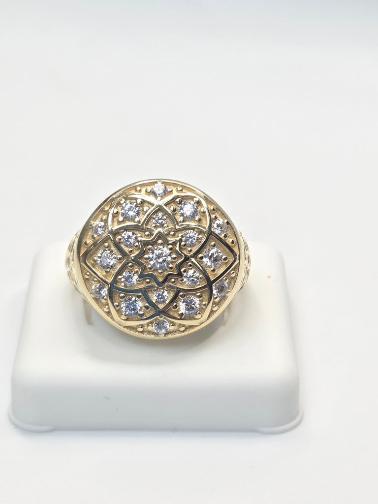 14KT ROUND FLOWER DESIGN SMALL ROSETTA MAN'S RING Size 12 Weigth 5GR