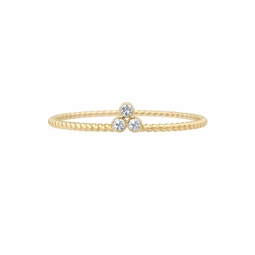 14KT DELICATE AND FINE RING WITH A THREE-RING DETAIL CZ SIZE 7 Weight 1.4GR