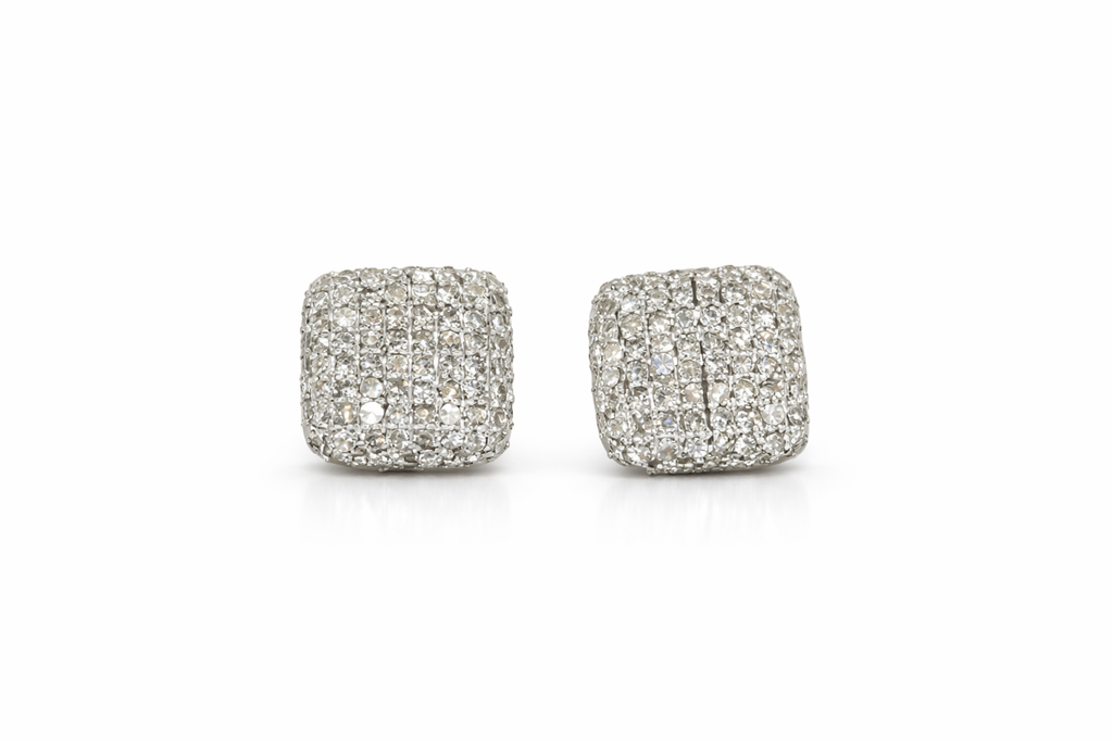 14KT SQUARE FLAT DESIGN NATURAL DIAMOND EARRINGS