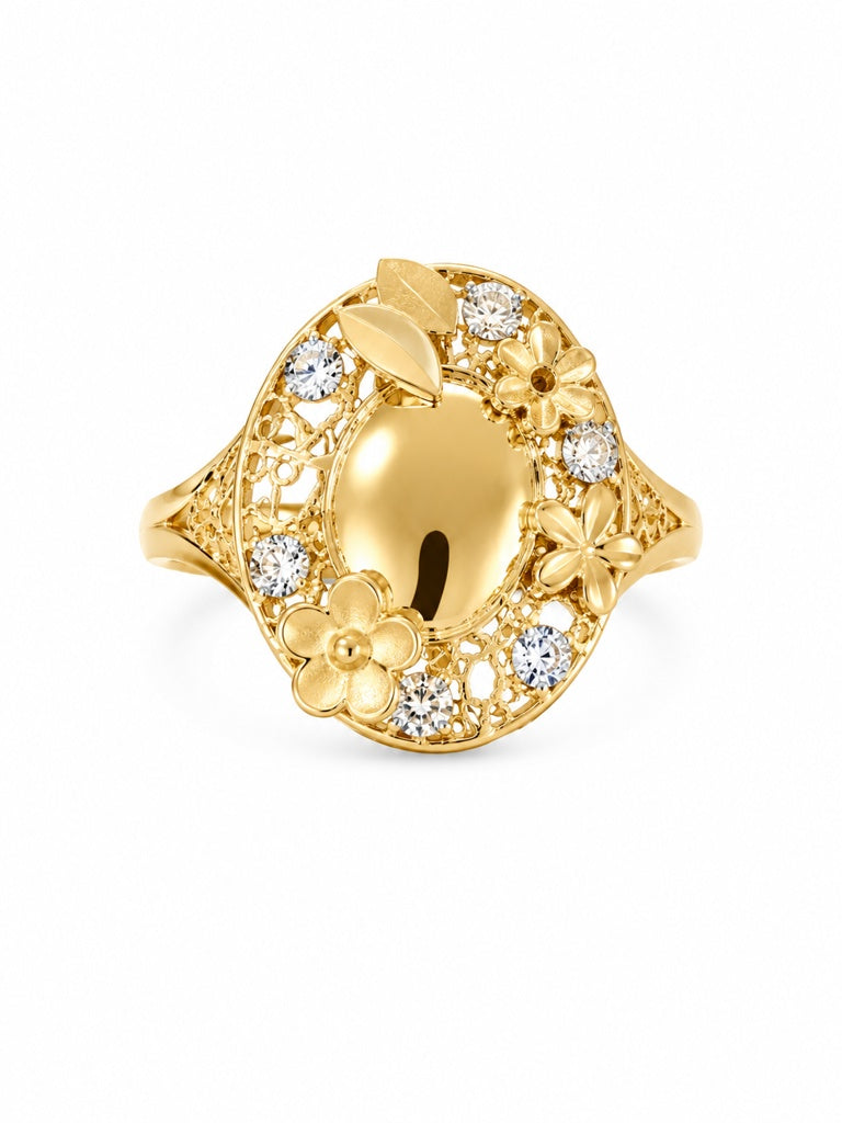 10K PUFFY FLOWERS RING Size 8