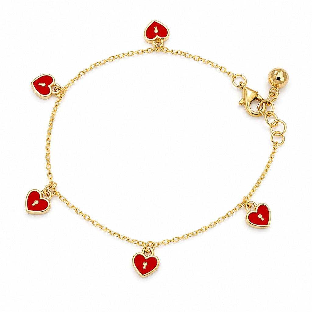 14K REDS PENDANTS HEARTS BRACELET Size 7.5INCH
