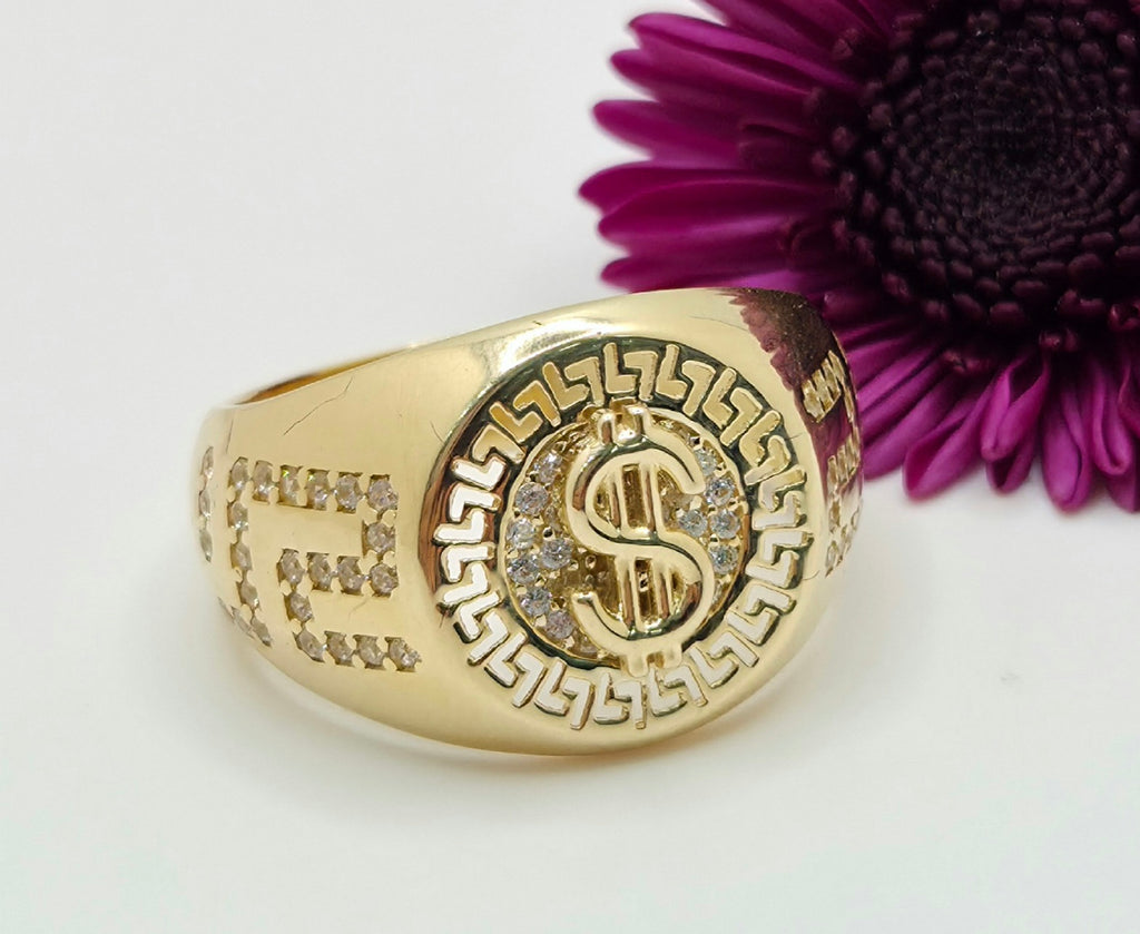14KT MONEY SYMBOL GREEK DESIGN RING Size 12 Weight 7.3GR