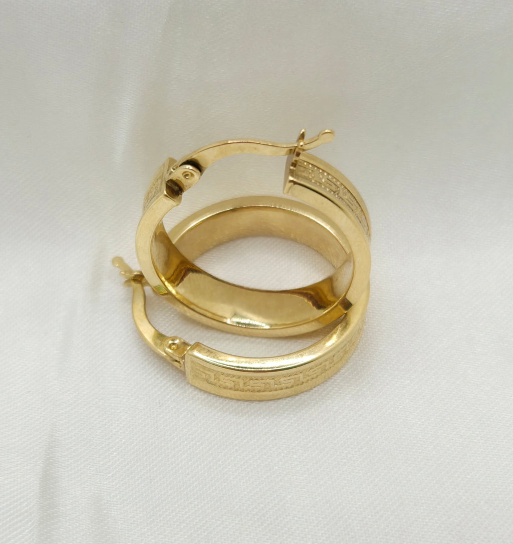 10KT GREEK STYLE SRTAIGHT EDGE HOOPS EARRINGS Weight 2.7GR