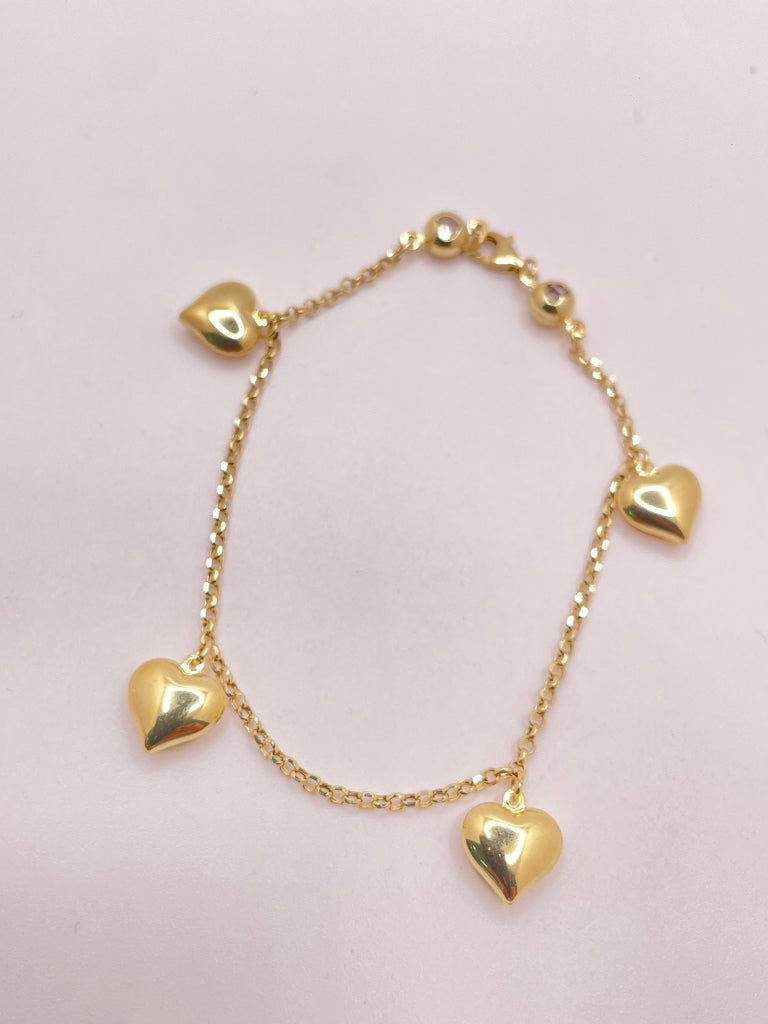 14KT ROLO BRACELET WITH HEARTS PENDANTS  Size 7INCH Weight 3.4GR