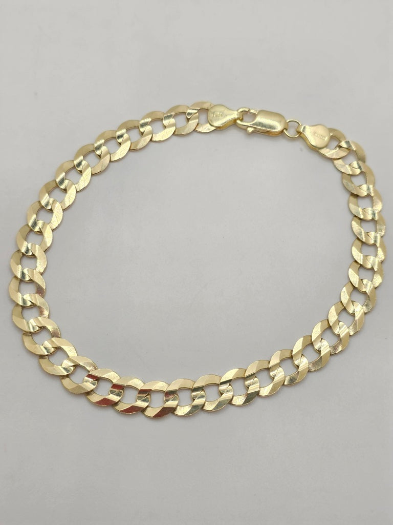 10KT SOLID CUBAN CURB FLAT BRACELET  Size 9INCH 7MM Weight 10.2GR