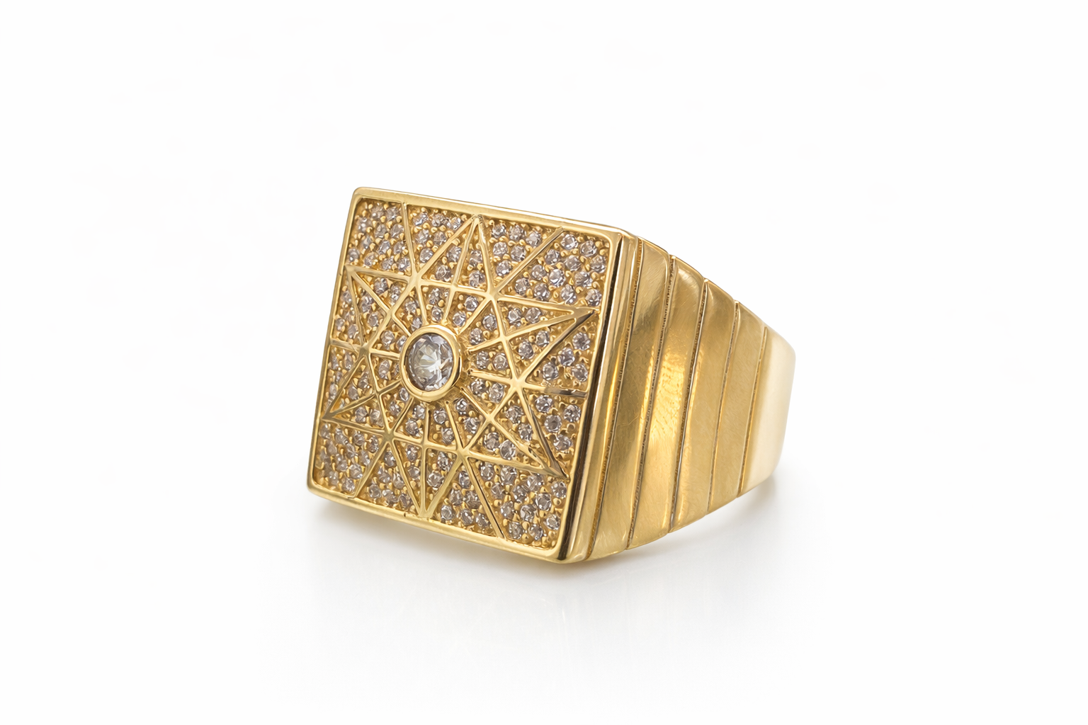 14KT MODERN SQUARE STONE DETAILROSETTA MAN'S RING Size 11 Weigth 8.9GR