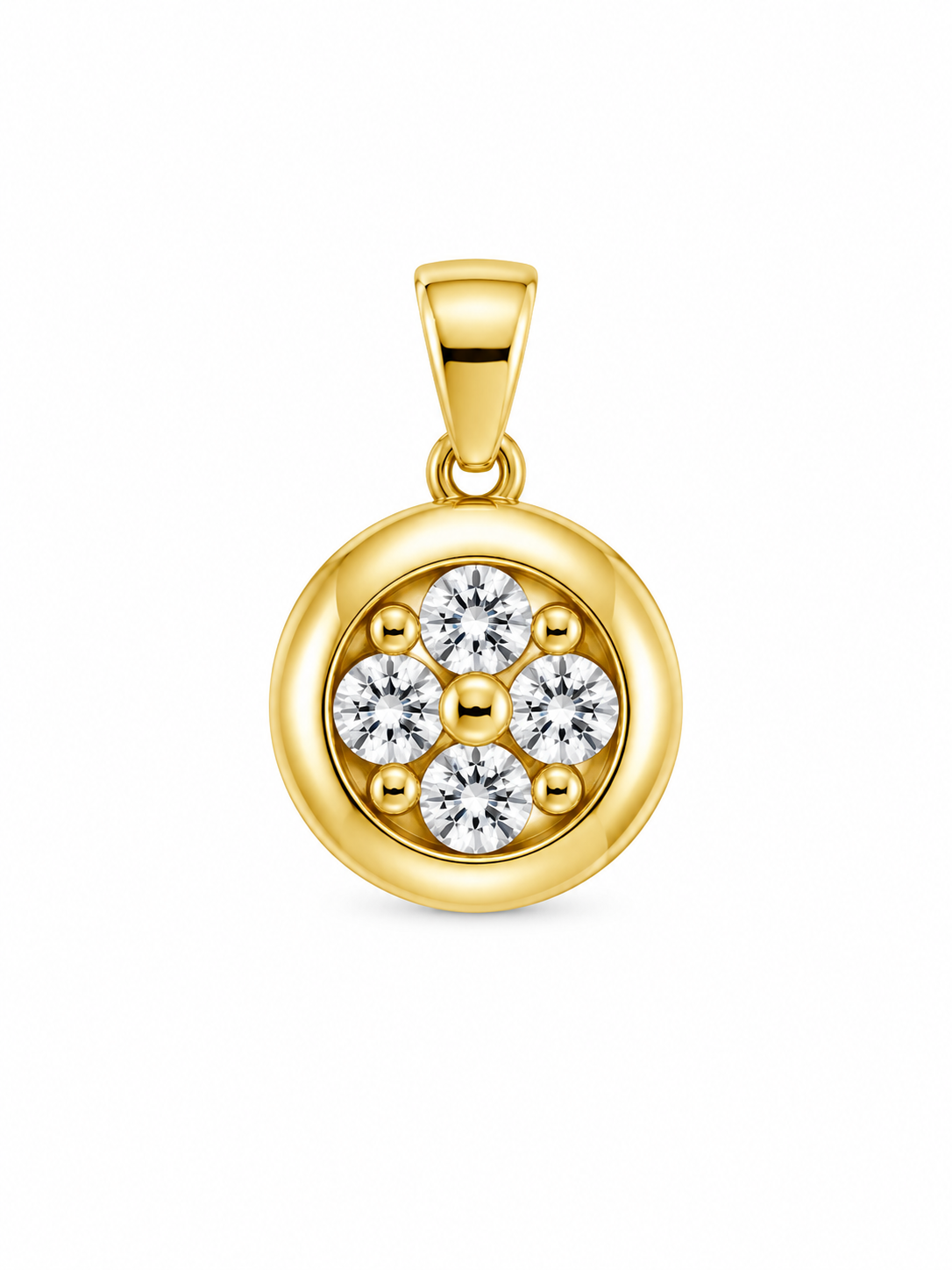 14KT STONES FLOWER INSIDE ROUND PENDANT Size SMALL Weigth 1.9GR