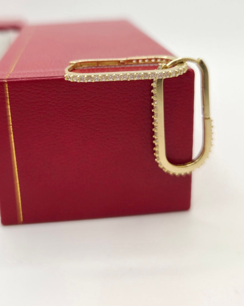 10KT CZ DETAIL RECTANGULAR HOOPS EARRINGS  Weight 2GR