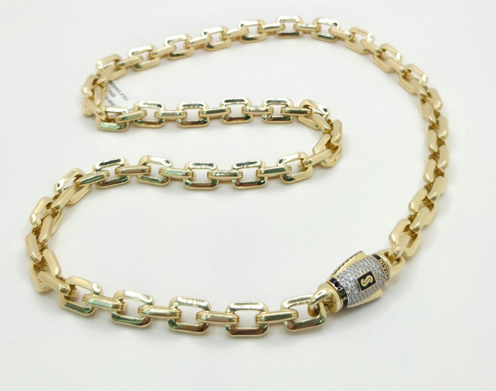 10KT HERMES STYLE CERTIFIED MONACO CHAIN CZ CLOSURE Size 22INCH 8MM Weight 33.6GR
