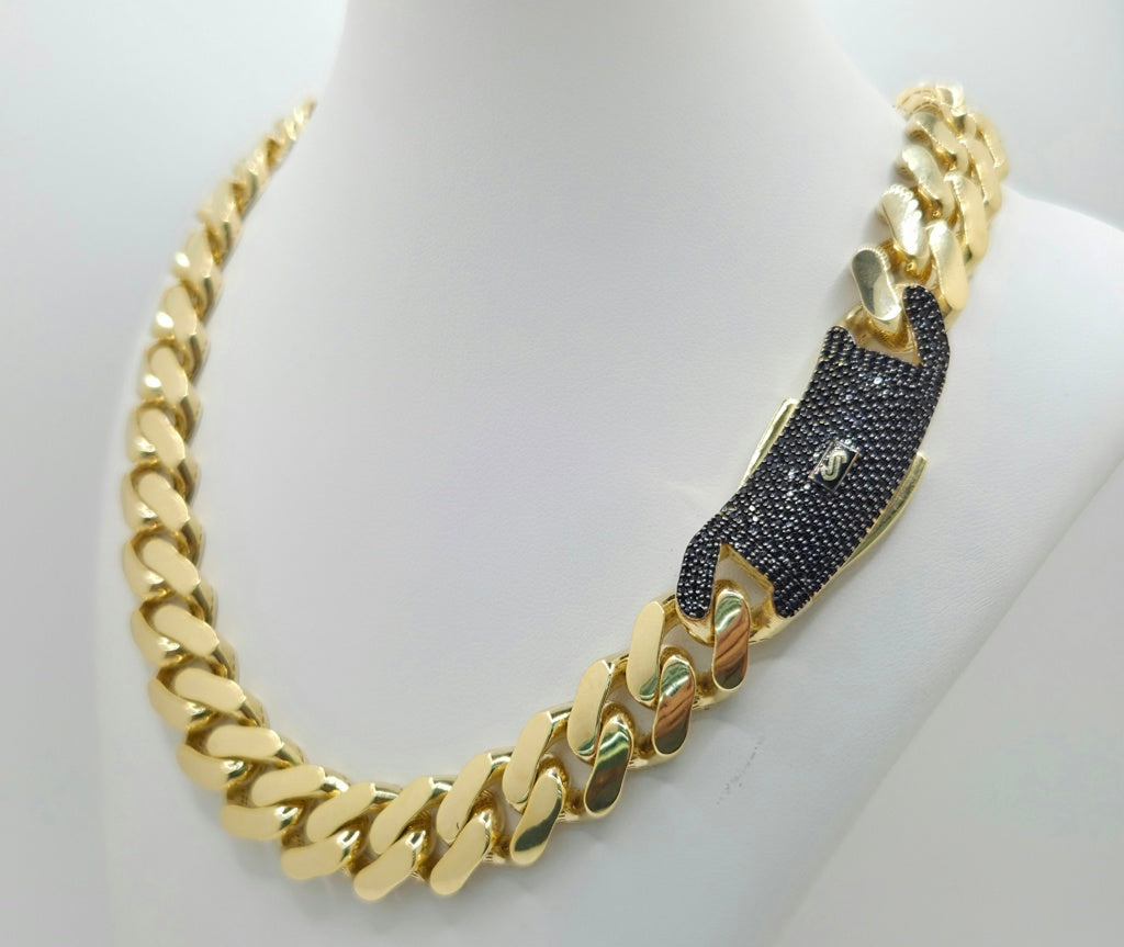 10KT CERTIFIED MONACO CHAIN BLACK CZ CLOSURE Size 22INCH 13.5MM Weight 42.5GR