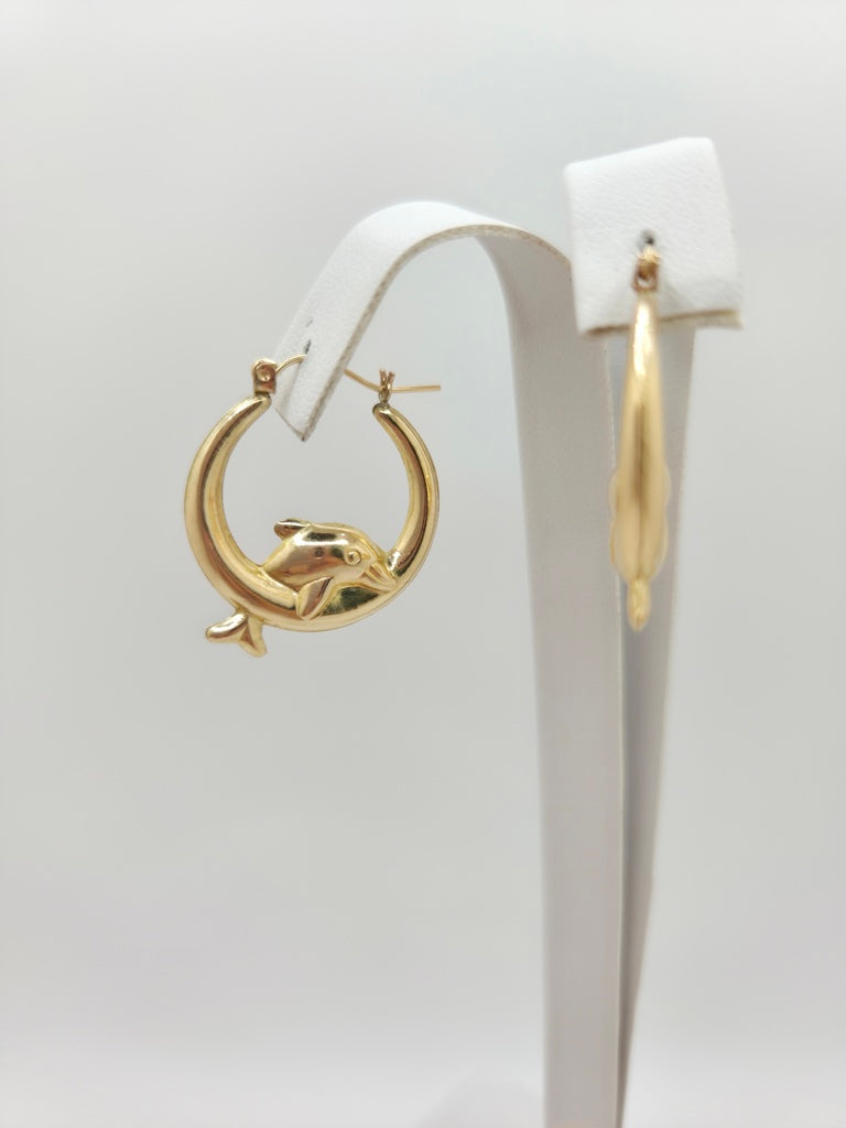 10KT DOLPHIN DETAIL HOOPS EARRINGS Weight 3GR