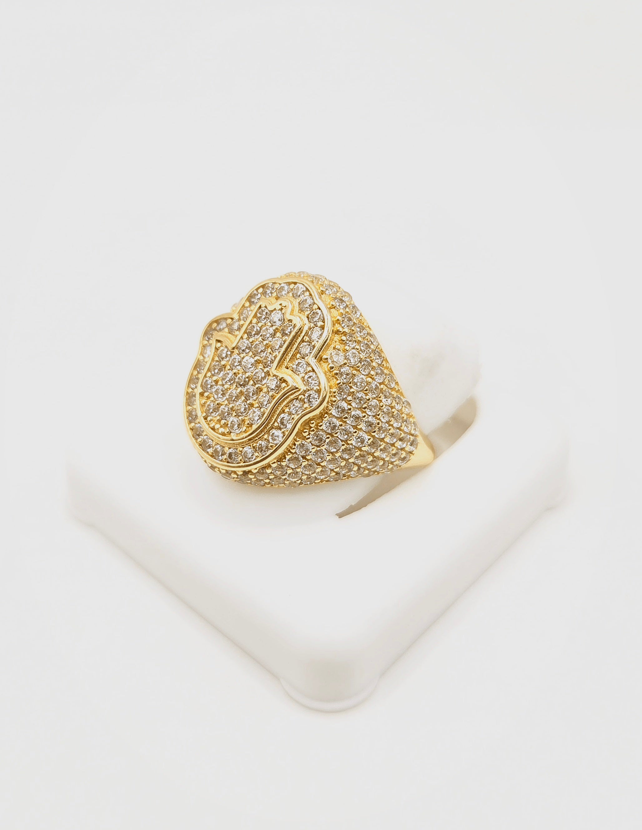 14KT CZ FATIMA HAND RING Size 8.5 Weight 5.8GR