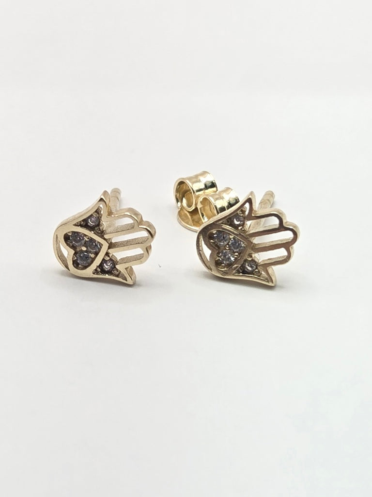 10KT EXTRA SMALL CZ DETAILS HAMSA EARRINGS Size  Weigth 1GR