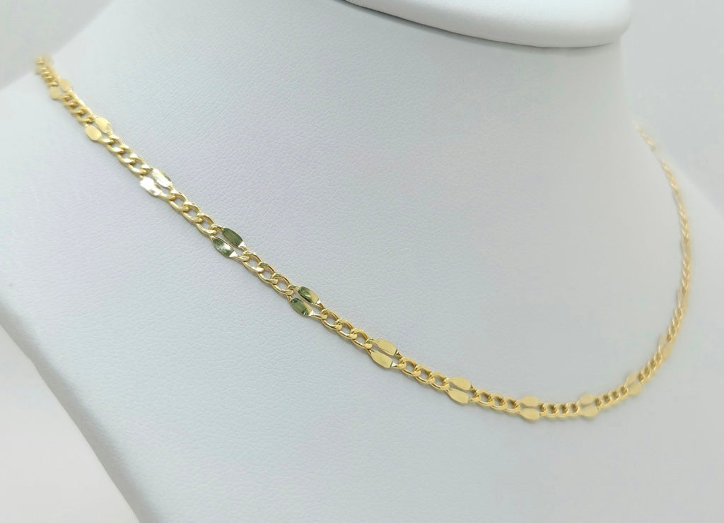 10KT HOLLOW MIRRIOR CURB CHAIN Size 18INCH 2.5MM Weight 2.2GR