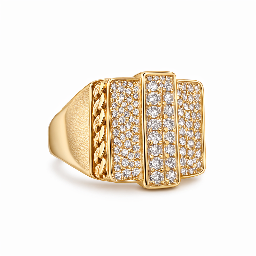 14KT EXOTIC CZ CHAIN DETAILS AROUND MAN'S RING Size 12 Weigth 7GR