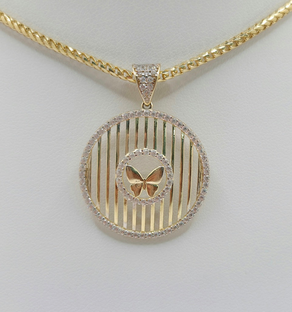14KT BAR BACKGROUND ROUND BUTTERFLY CENTER PENDANT Weight 3.2GR