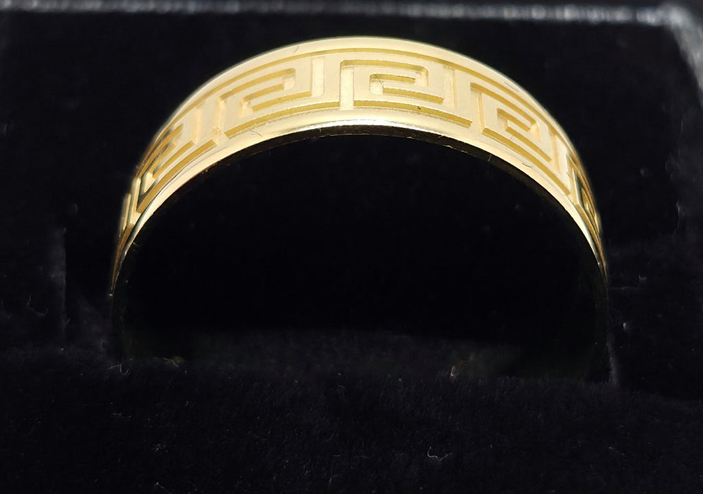 14KT GREEK DESIGN ENGAGEMENT MAN'S RING Size 15 8MM Weight 6.3GR