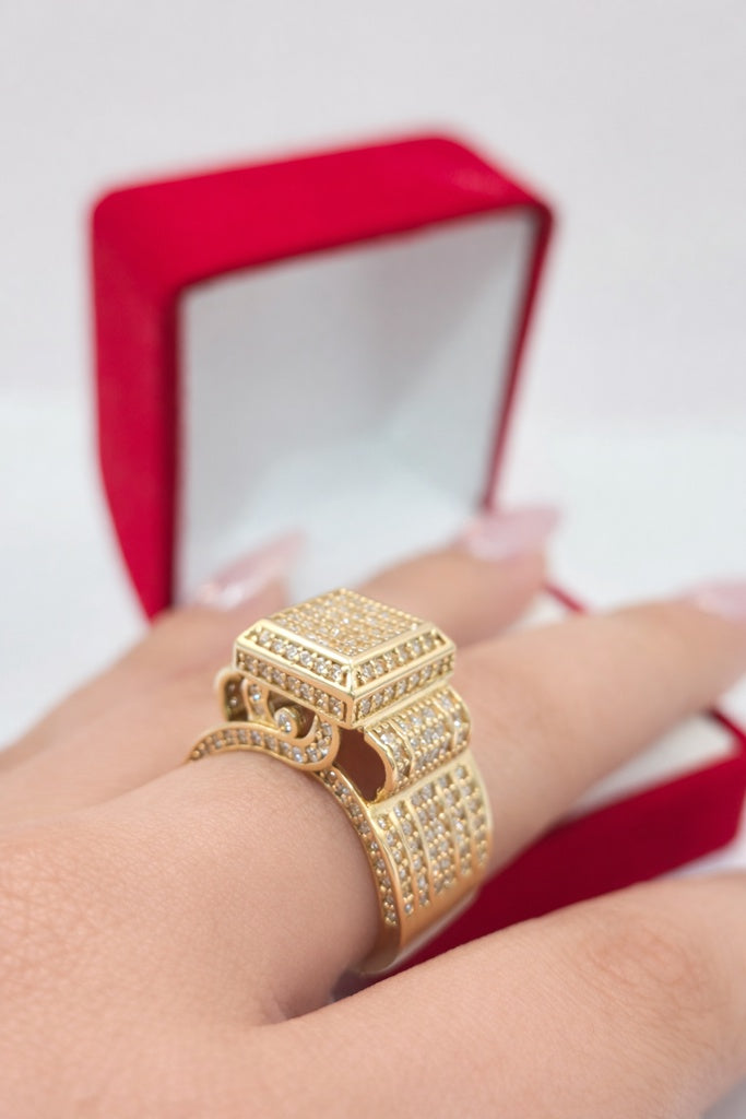 14KT CZ MAXI SQUARE WEDDING WOMAN'S RING Size 7 Weight 8.1GR