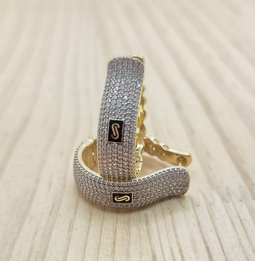 10KT CZ LARGE CERTIFIED MONACO HOOPS EARRINGS Weight 9.4GR