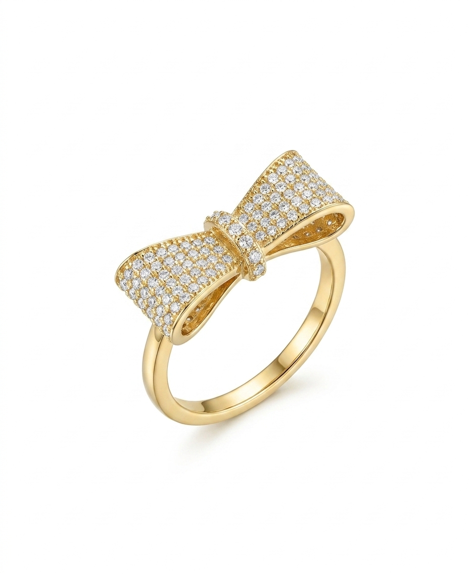 14KT ELEGANT CZ RIBBON WOMAN'S RING Size 7/8 Weigth 4.1GR