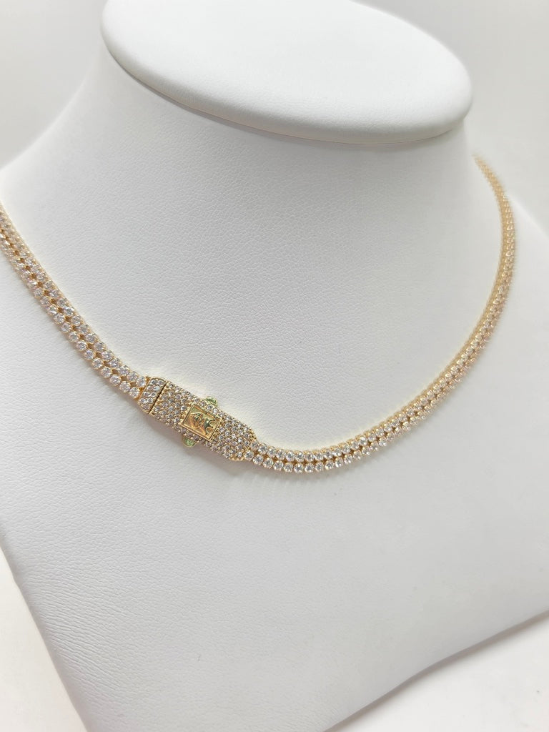 14KT ELEGANT DOUBLE ROW TENNIS NECKLACE Size 18INCH 4MM Weight 13.8GR