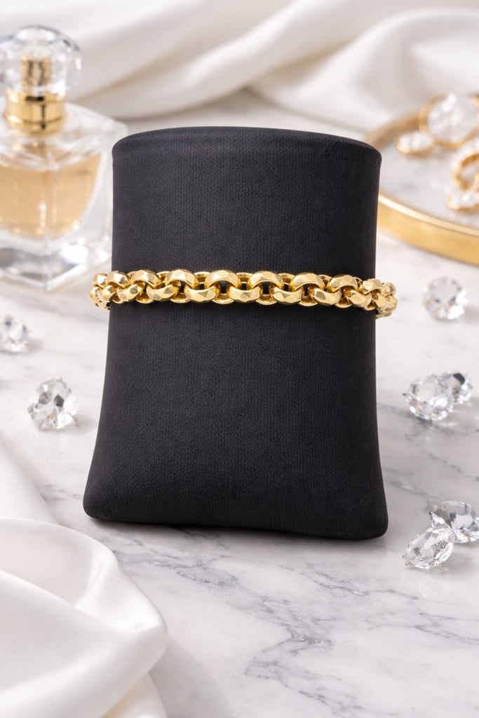 14KT RHOMBUS CUT ROLO BRACELET Size 7INCH Weigth 12.3GR