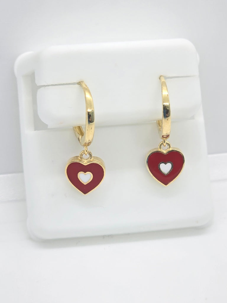 10KT RED HEART SMALL BABY HOOP EARRINGS