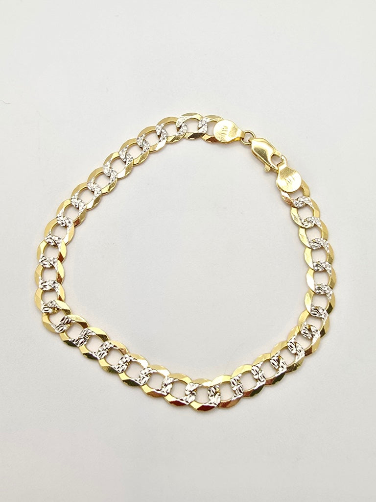 14KT TWO TONE CUBAN CURB FLAT BRACELET Size 8INCH 6MM Weight 7.8GR