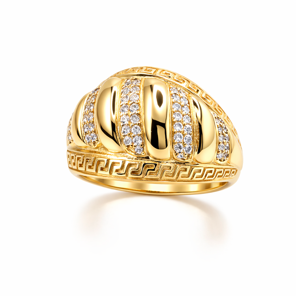 14KT MODERN RING WITH CZ DETAILS Size 8 & 8.5 Weight 5.4GR