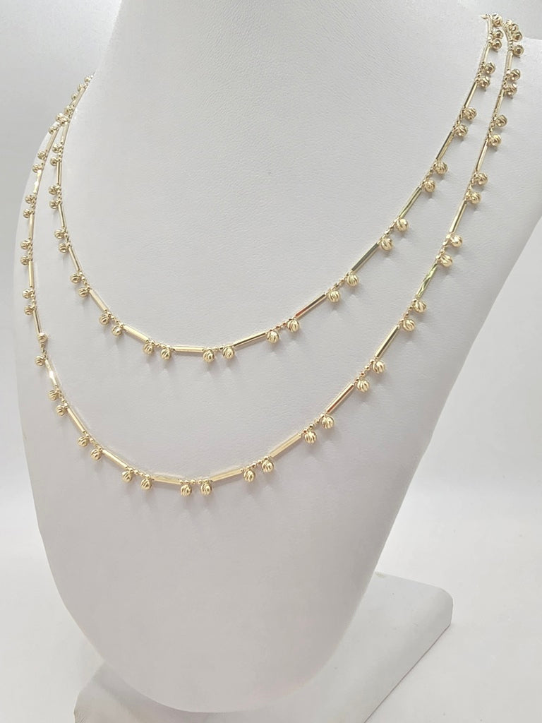 14KT DOUBLE CHAIN OF BEADS AND BARS Size 18INCH Weight 8.6GR