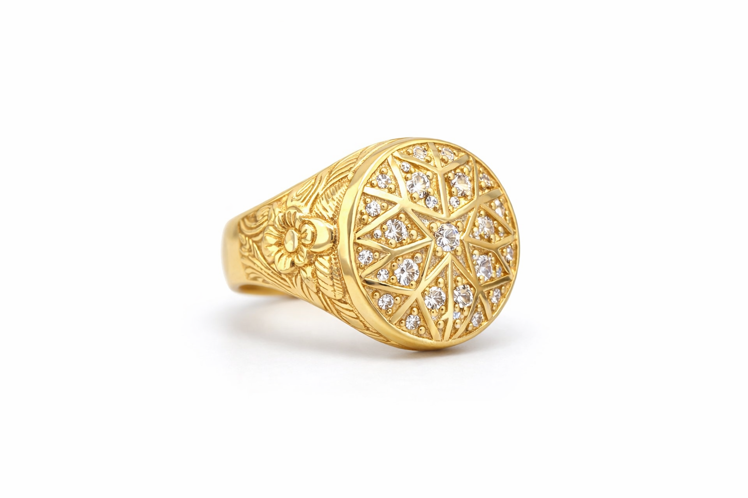 14KT ROUND STAR DESIGN SMALL ROSETTA MAN'S RING Size 12 Weigth 4.7GR