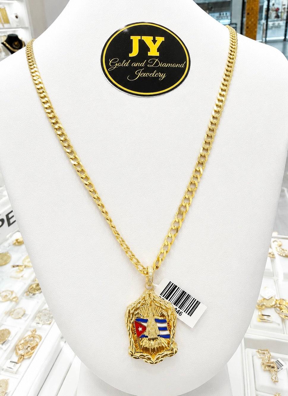 10K Gold Chain + Pendant — Solid 5mm 24-Inch Chain with Large Virgen de la Caridad Pendant