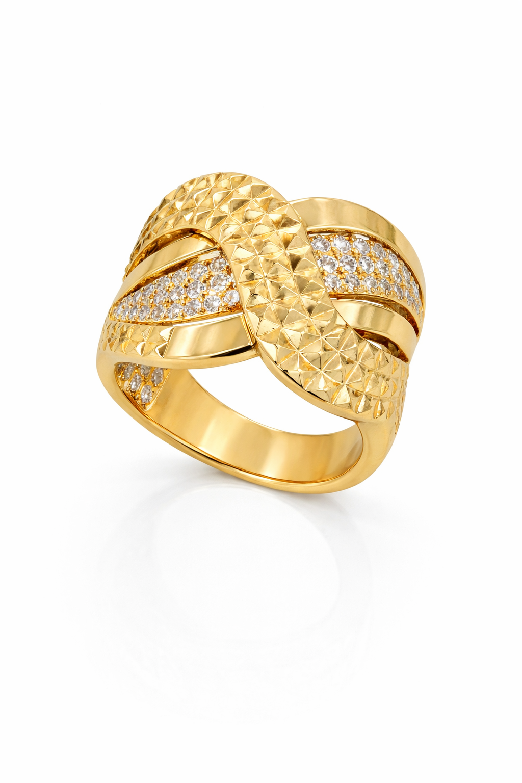 14KT VINTAGE DIAMOND CUT INTERTWINED WOMAN'S RING Size 8 Weigth 3.3GR