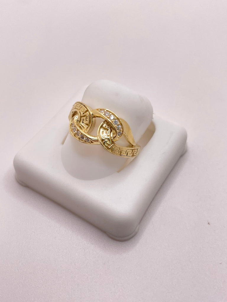 10KT CHAIN STYLE RING WITH GREEK STYLE DETAILS AND ZIRCONIA Size 7.5 Weight 2.72GR