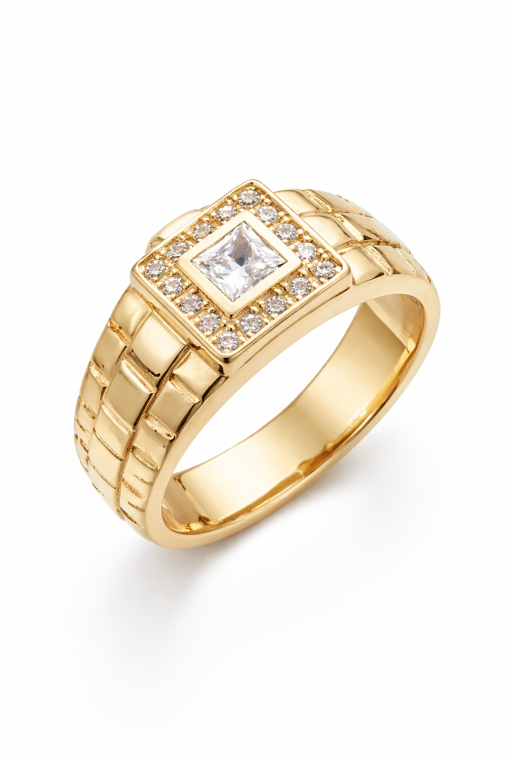 14KT SQUARE EMBELLISHMENTS AND CZ DETAIL WOMAN RING Size 10.5 Weight 5.14GR