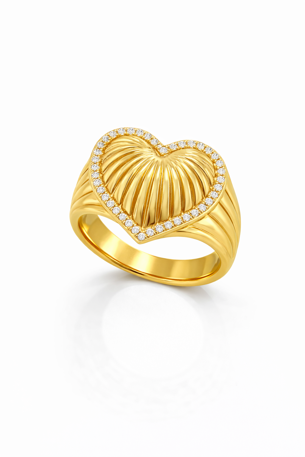 14KT CZ FRAME SUNSET DESIGN INSIDE HEART RING Size 8 Weight 3GR