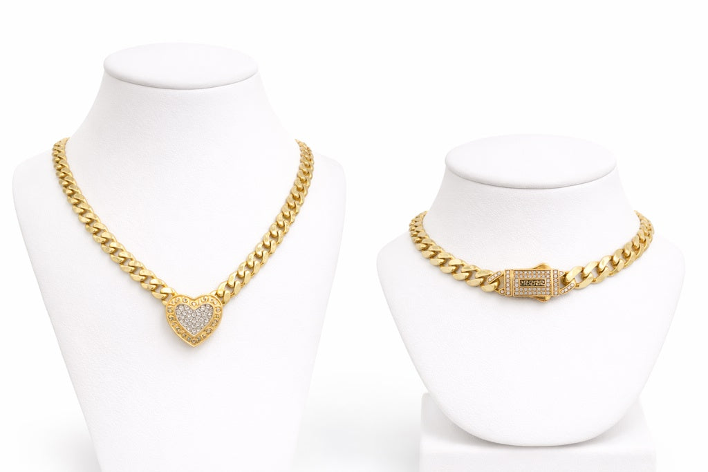 10KT GREEK DESIGN FRAME MEDIUM HEART MONACO STYLE NECKLACE Size 18INCH 7MM Weigth 18.7GR