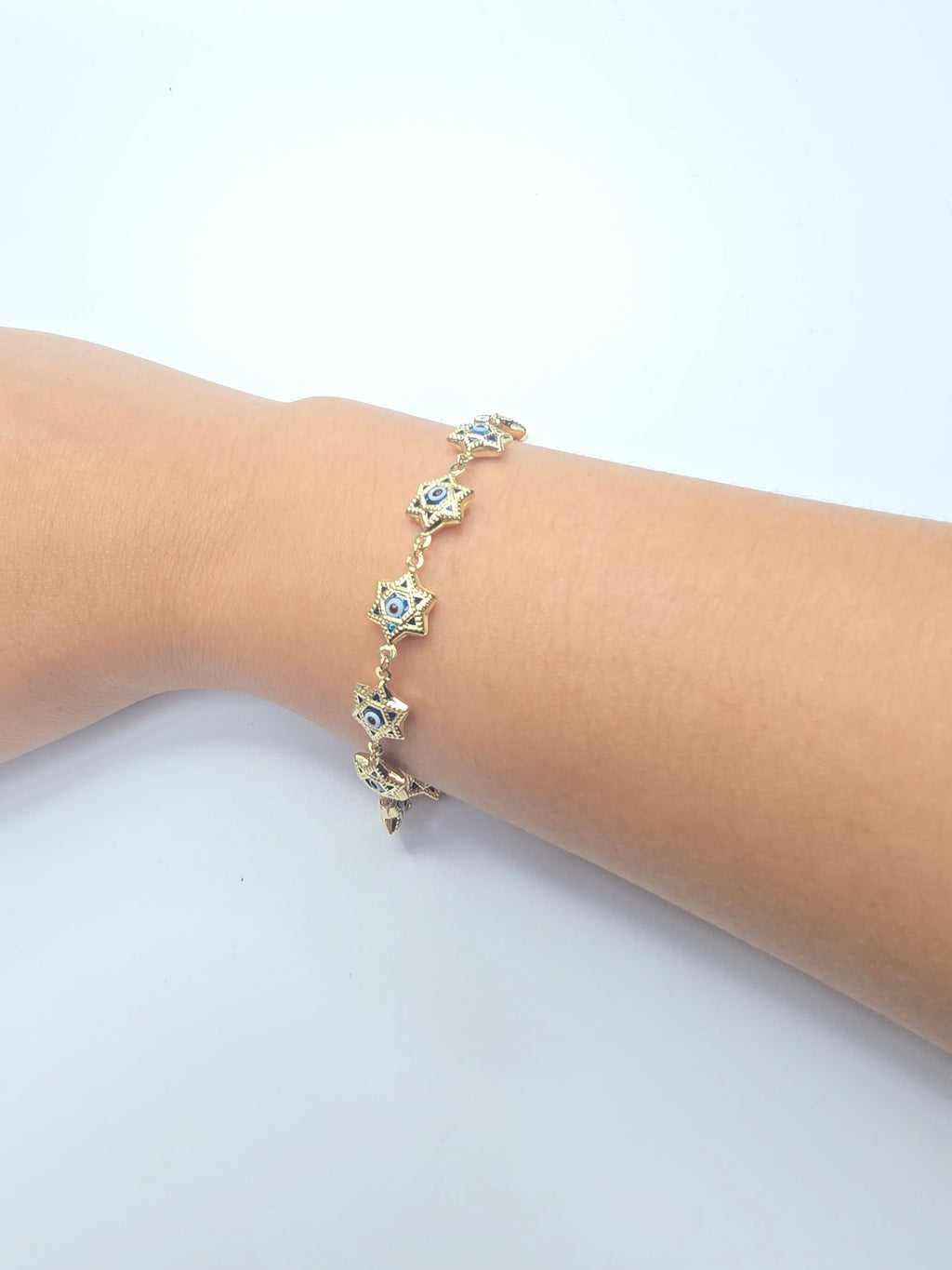 14KT STAR SHAPE BLUE EYE BRACELET Size 7.5-8INCH Weigth 4.4GR