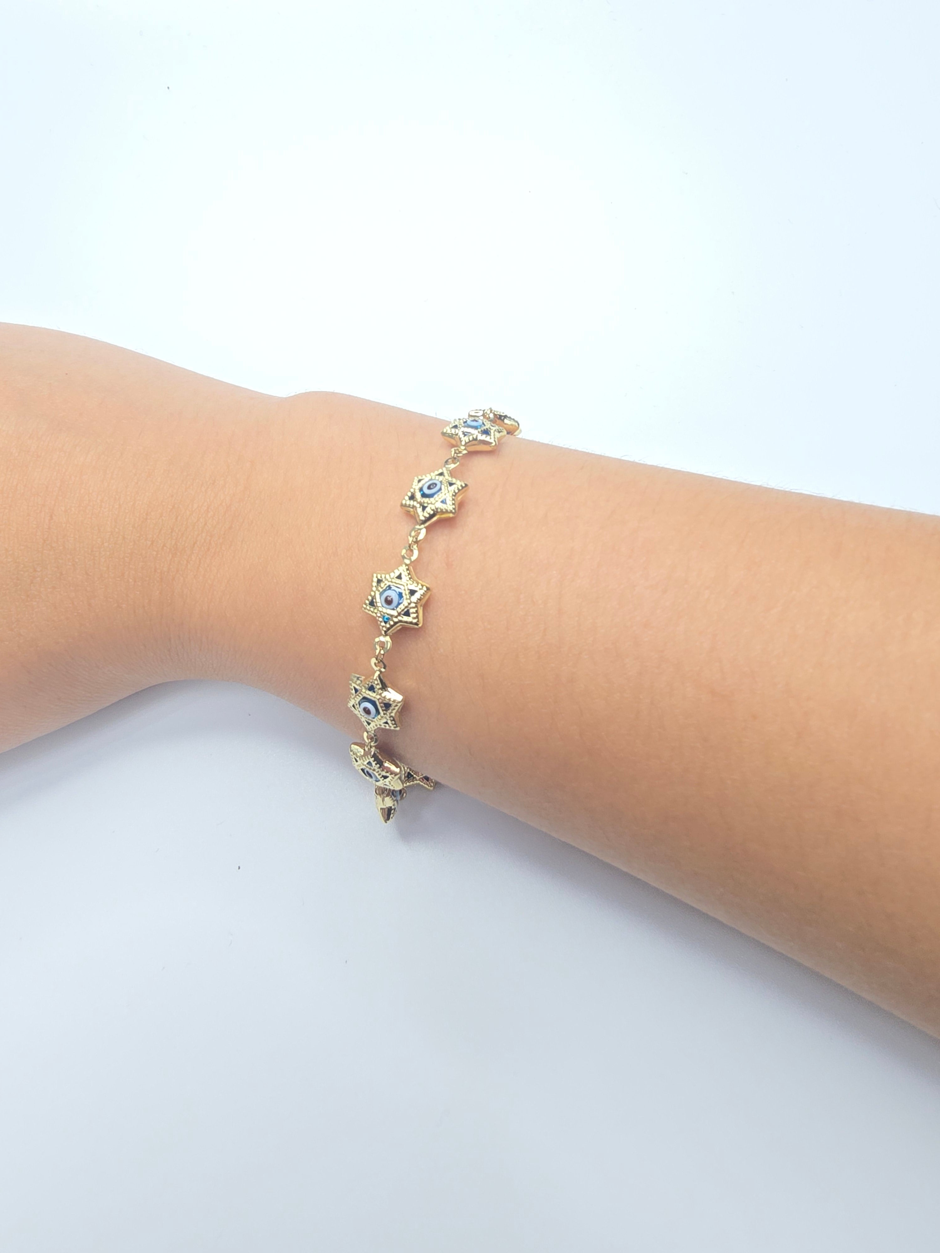 14KT STAR SHAPE BLUE EYE BRACELET Size 7.5-8INCH Weigth 4.4GR